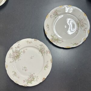 Theodore Haviland Limoges France 10" Dinner Plates Pink Roses Blue Ribbons